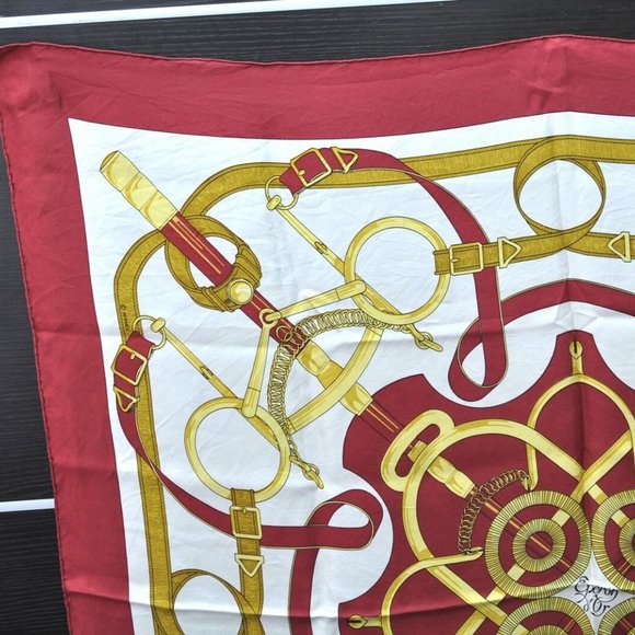 Authentic HERMES Scarf "Eperon D'or" Silk Red - Picture 8 of 16